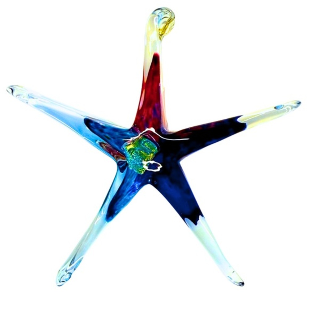 Elegant Glass Starfish with Blue and Gold Accents #2 Suncatcher